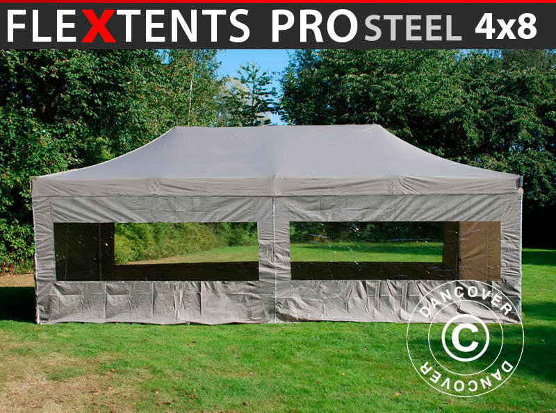 Namiot Ekspresowy FleXtents PRO Steel 4x8m Latte, mq 6 ściany boczne