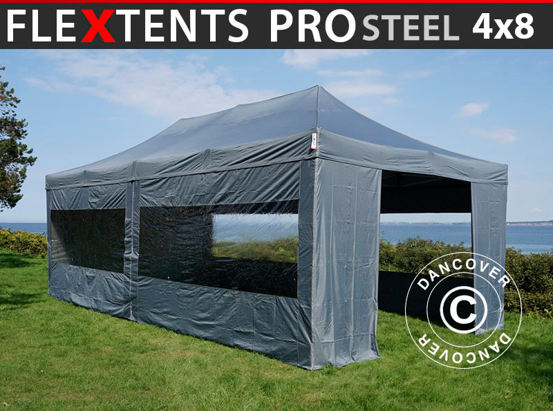 Namiot Ekspresowy FleXtents PRO Steel 4x8m Szary, mq 6 ściany boczne