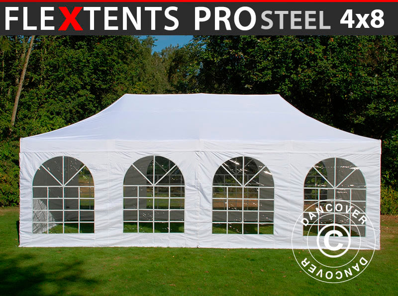 Namiot Ekspresowy FleXtents PRO Steel Vintage Style 4x8m Biały, mq 6 ściany boczne