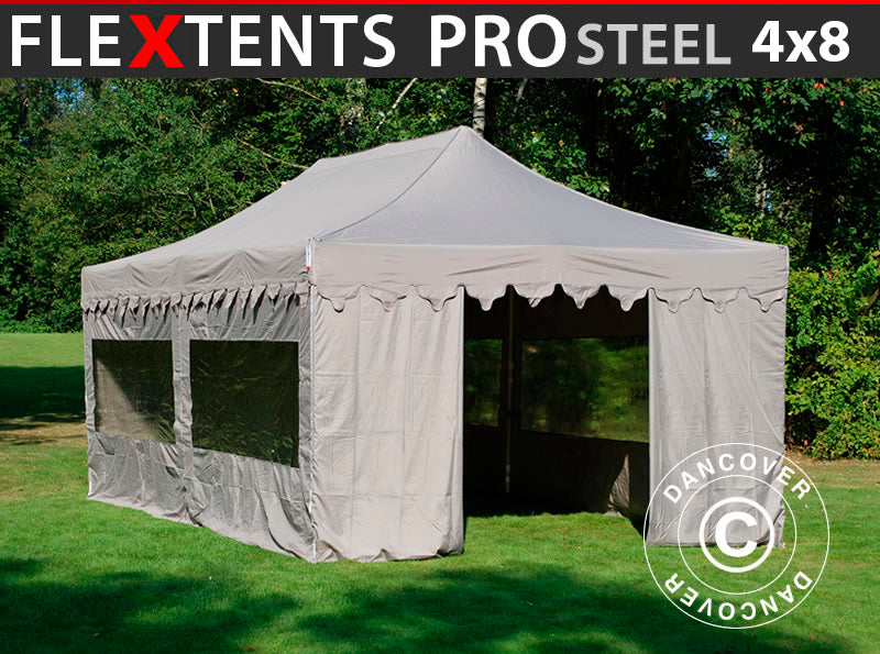 Namiot Ekspresowy FleXtents PRO Steel "Morocco" 4x8m Latte, mq 6 ściany boczne