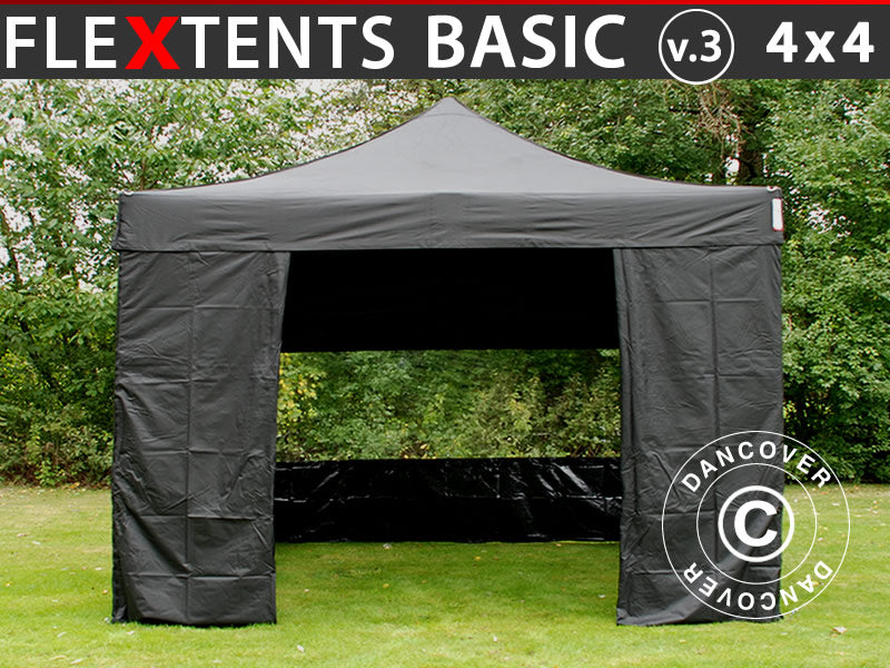 Namiot Ekspresowy FleXtents Basic v.3, 4x4m Czarny, mq 4 ściany boczne