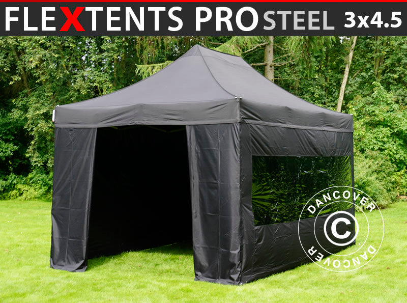 Namiot Ekspresowy FleXtents PRO Steel 3x4,5m, Czarny, mq 4 ściany boczne