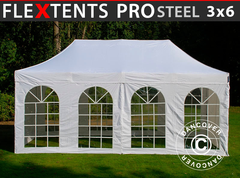 Namiot Ekspresowy FleXtents PRO Steel Vintage Style 3x6m Biały, mq 6 ściany boczne