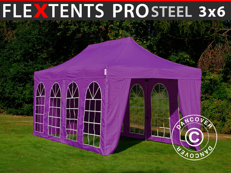 Namiot Ekspresowy FleXtents PRO Steel Vintage Style 3x6m Fioletowy, mq 6 ściany boczne