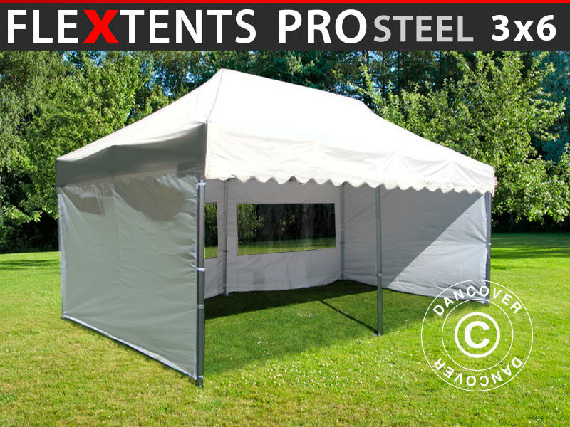 Namiot Ekspresowy FleXtents PRO Steel "Wave" 3x6m Biały, mq 6 ściany boczne