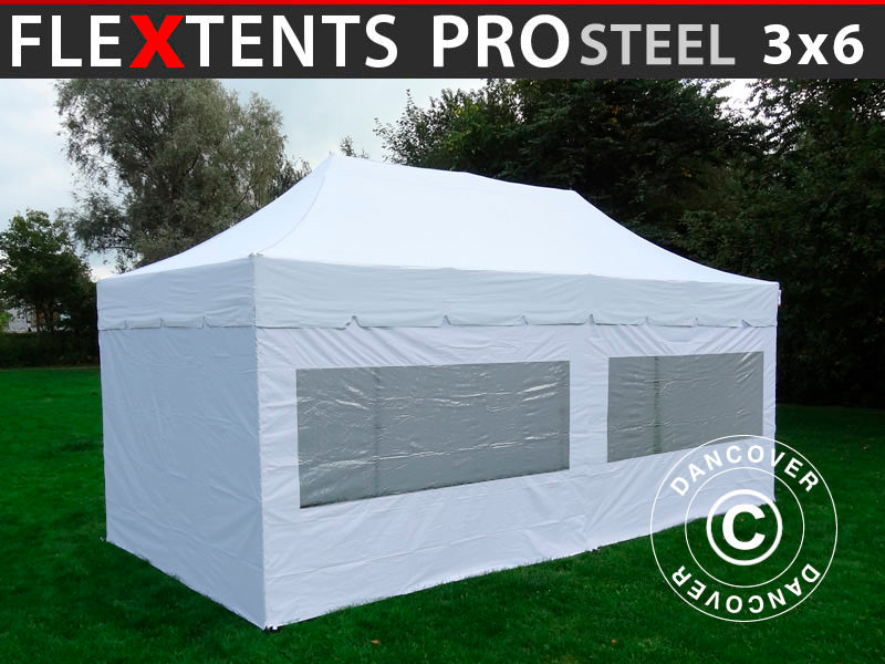 Namiot Ekspresowy FleXtents PRO Steel "Peaked" 3x6m Biały, mq 6 ściany boczne