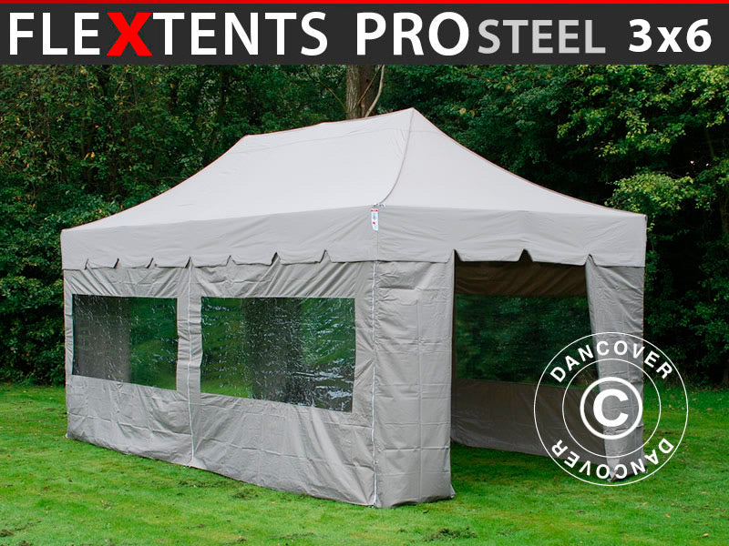 Namiot Ekspresowy FleXtents PRO Steel "Peaked" 3x6m Latte, mq 6 ściany boczne