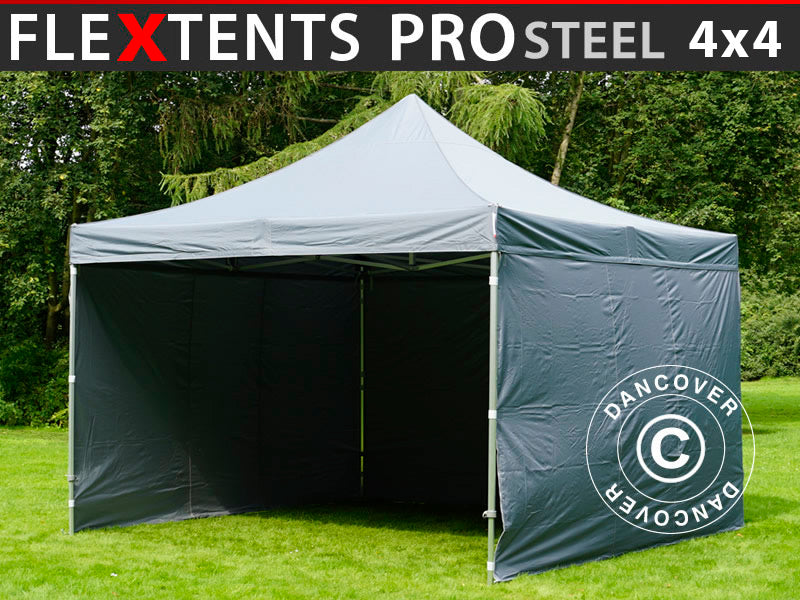 Namiot Ekspresowy FleXtents PRO Steel 4x4m Szary, mq 4 ściany boczne