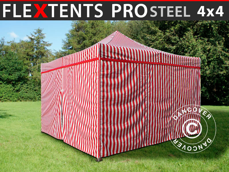 Namiot ekspresowy FleXtents PRO Steel 4x4m Pasiasty, 4 ściany boczne