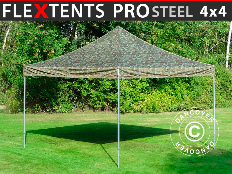 Namiot Ekspresowy FleXtents PRO Steel 4x4m Kamuflaż/Wojskowy DOSTĘPNA TYLKO 5 SZTUKA