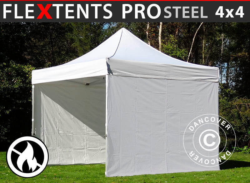 Namiot Ekspresowy FleXtents PRO Steel 4x4m Biały, Ogniotrwale, mq 4 ściany boczne