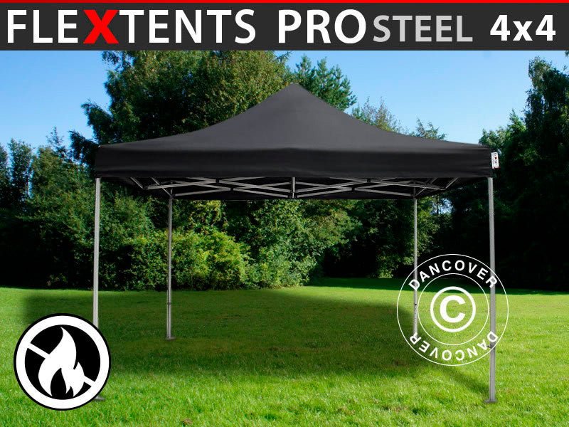 Namiot Ekspresowy FleXtents PRO Steel 4x4m Czarny, Ogniotrwale