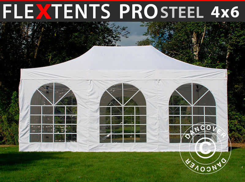 Namiot Ekspresowy FleXtents PRO Steel Vintage Style 4x6m Biały, mq 8 ściany boczne