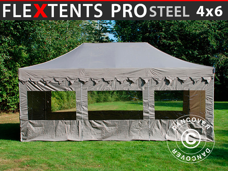 Namiot Ekspresowy FleXtents PRO Steel "Morocco" 4x6m Latte, mq 8 ściany boczne