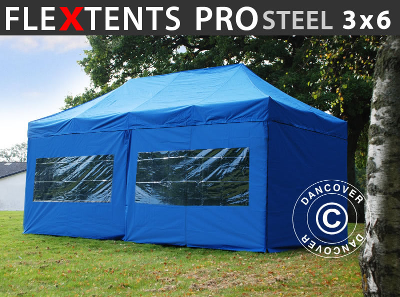 Namiot Ekspresowy FleXtents PRO Steel 3x6m Niebieski, mq 6 ściany boczne