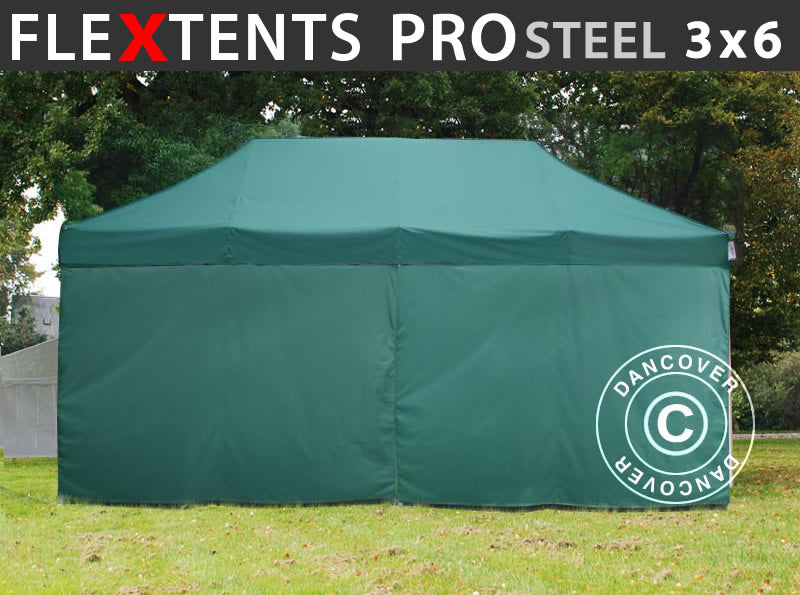 Namiot Ekspresowy FleXtents PRO Steel 3x6m Zielony, mq 6 ściany boczne