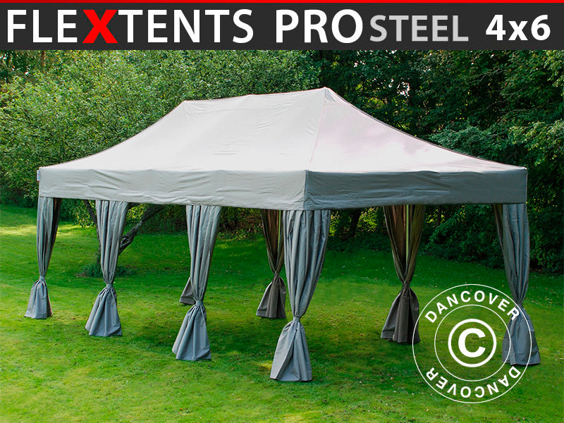 Namiot Ekspresowy FleXtents PRO Steel 4x6m Latte, mq 8 ozdobnymi kurtynami