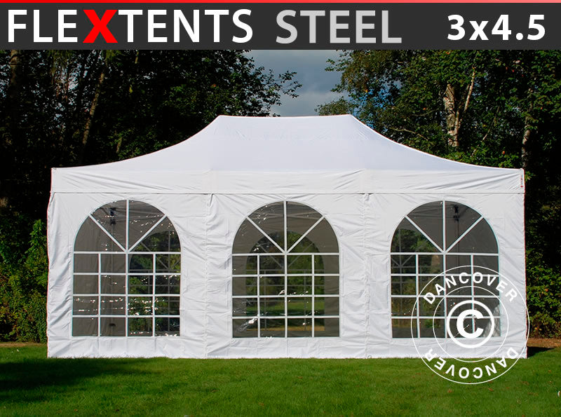 Namiot Ekspresowy FleXtents Steel 3x4,5m, Biały, mq 4 ściany boczne
