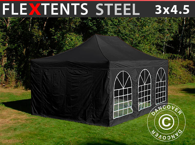 Namiot Ekspresowy FleXtents Steel 3x4,5m, Czarny, mq 4 ściany boczne