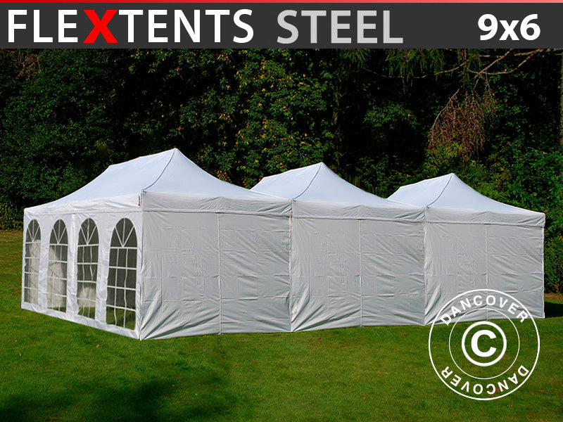 Namiot ekspresowy FleXtents® Steel 9x6m Biały, 8 ścian bocznych w komplecie