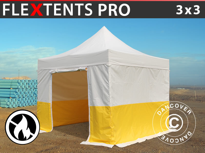 Namiot ekspresowy FleXtents® PRO 3x3m, PCV, namiot roboczy, trudnopalny, 4 ściany boczne