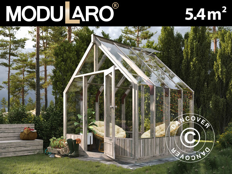 Drewniana szklarnia/pawilon ogrodowy, 2,4x2,44x2,83m, 5,4m², szara