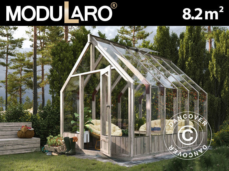 Drewniana szklarnia/pawilon ogrodowy, 2,4x3,63x2,83m, 8,2m², szara