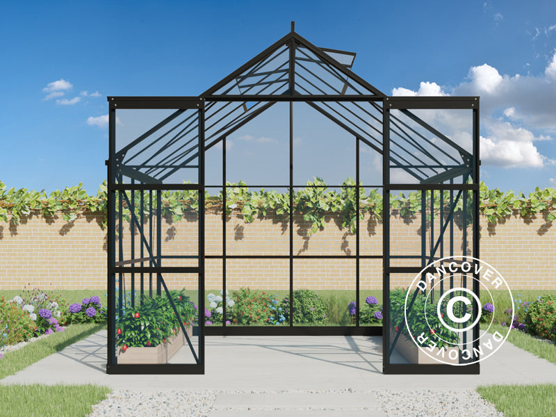 Szklarnia szklana 2,44x3,08x2,34m z podstawą, 7,51m², Czarna