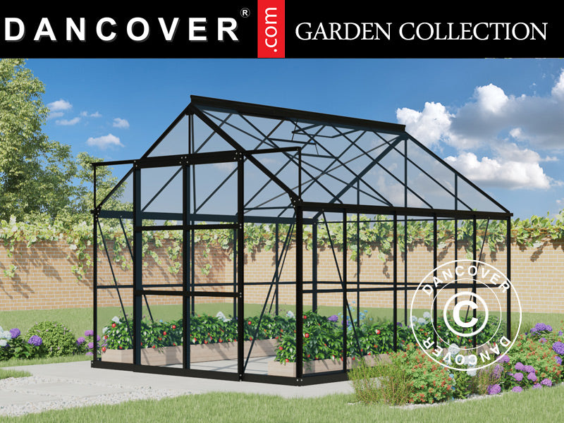 Szklarnia szklana 2,44x3,08x2,34m z podstawą, 7,51m², Czarna