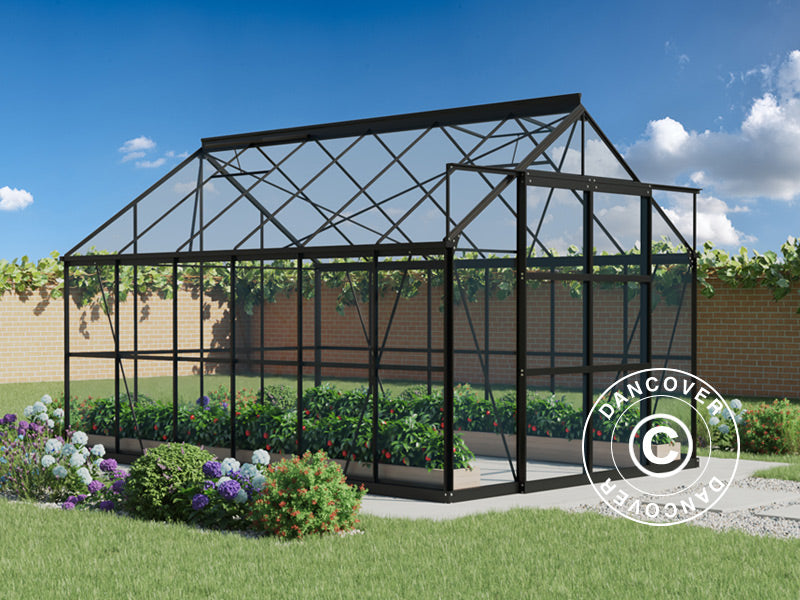 Szklarnia szklana 2,44x3,68x2,34m z podstawą, 8,97m², Czarna