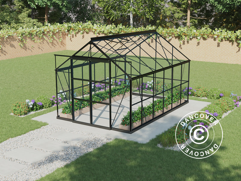 Szklarnia szklana 2,44x3,68x2,34m z podstawą, 8,97m², Czarna