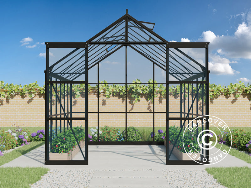 Szklarnia szklana 2,44x3,68x2,34m z podstawą, 8,97m², Czarna