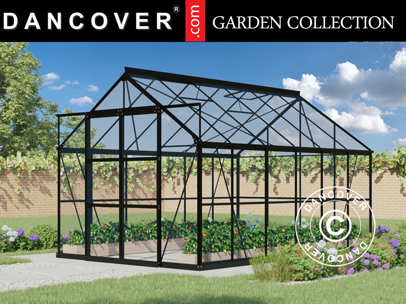 Szklarnia szklana 2,44x3,68x2,34m z podstawą, 8,97m², Czarna