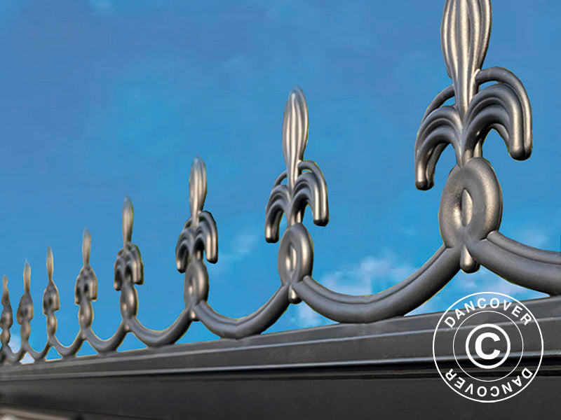 Szklarnia szklana 3x3,68x2,6m z podstawą i ozdobnym zwieńczeniem dachu, 11,04m², Czarna