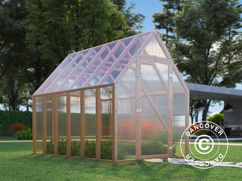 Drewniana szklarnia Aigle, 2,1x3,1x2,59m, 6,5m², naturalne drewno