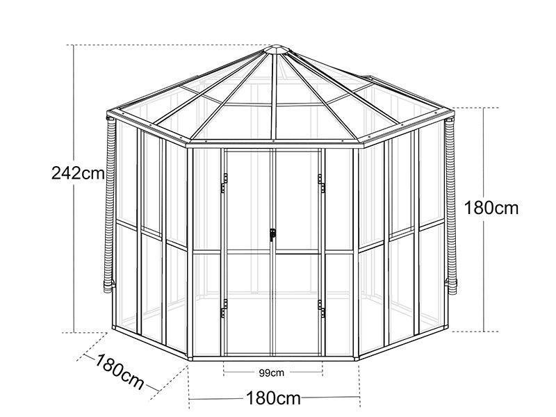 Oranżeria sześciokątna ze szkła 8,42m², 3,12x3,6x2,42m, Czarna