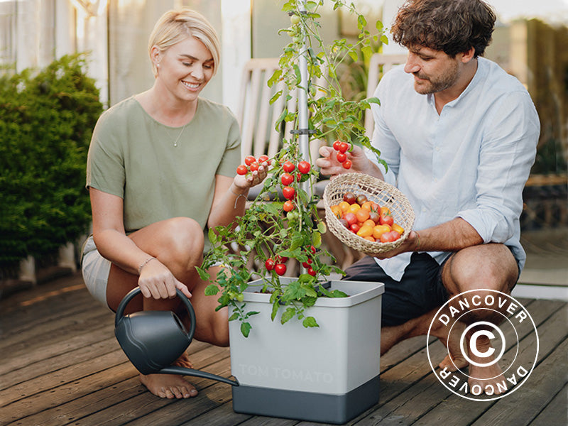 Donica, TOM TOMATO, z tyczką i zbiornikiem na wodę, Jasnoszara