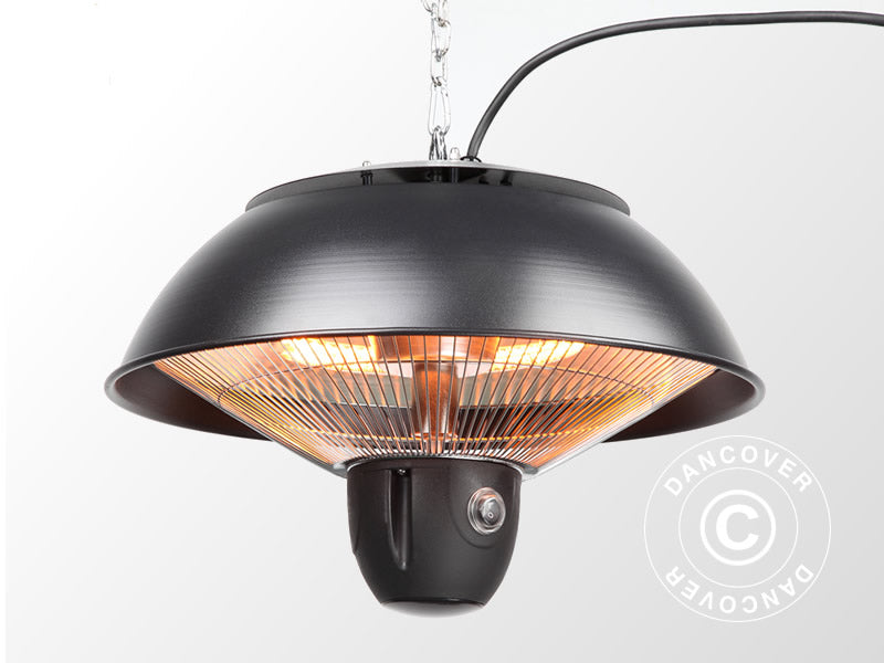 Wiszący halogenowy promiennik tarasowy MINNA ze zdalnym sterowaniem, 1500W, czarny