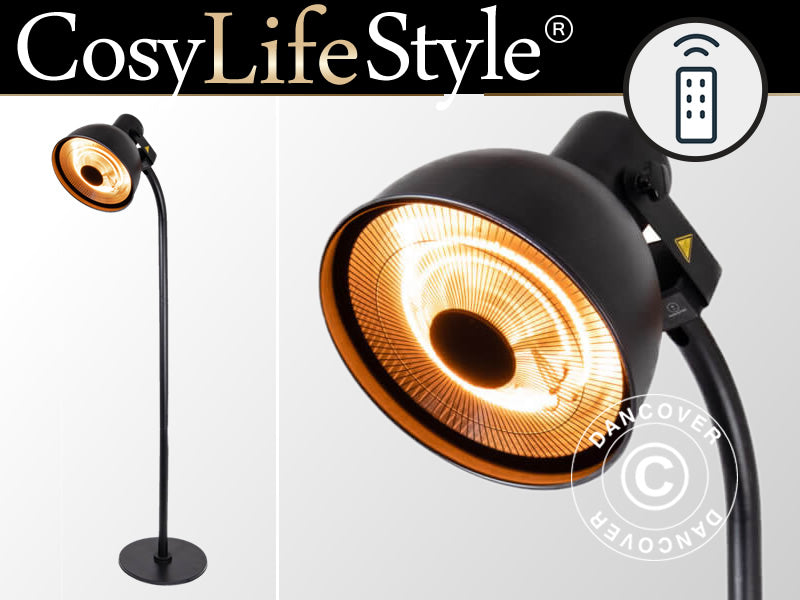 Promiennik tarasowy SENSUI na stojaku z pilotem, 2 lampy halogenowe, 2000W, czarny
