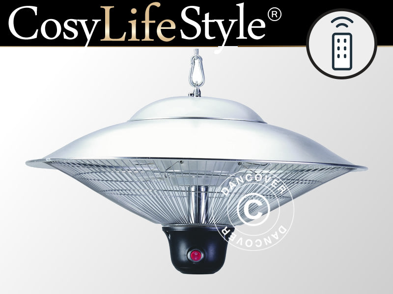 Wiszący promiennik tarasowy PALAU z promiennikiem podczerwieni, 500/1000/1500W, aluminium