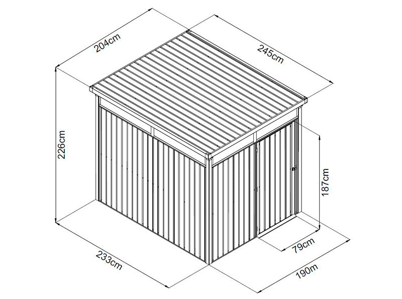 Szopa ogrodowa ze świetlikiem + rozszerzenie, 4,9x2,45x2,26m, 12,0m², Antracyt