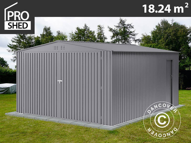 Garaż metalowy 3,8x4,8x2,32m, 18,24m², ProShed®, Aluminium Szary