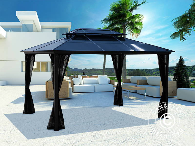 Pawilon Santa Ana z zasłonami i moskitierą, 3x4m, Czarny