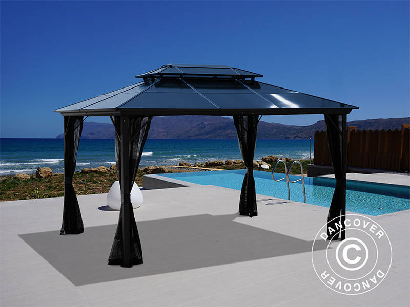 Pawilon Santa Ana z zasłonami i moskitierą, 3x4m, Czarny