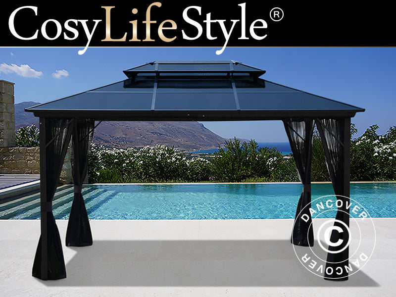 Pawilon Santa Ana z zasłonami i moskitierą, 3x4m, Czarny