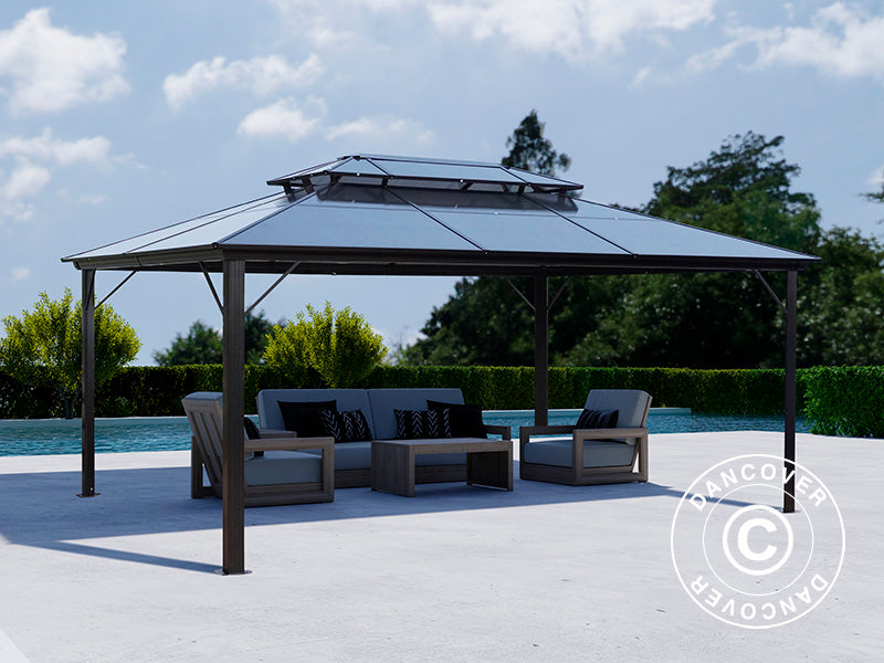 Pawilon Santa Ana z zasłonami i moskitierą, 3,65x4,85m, Czarny