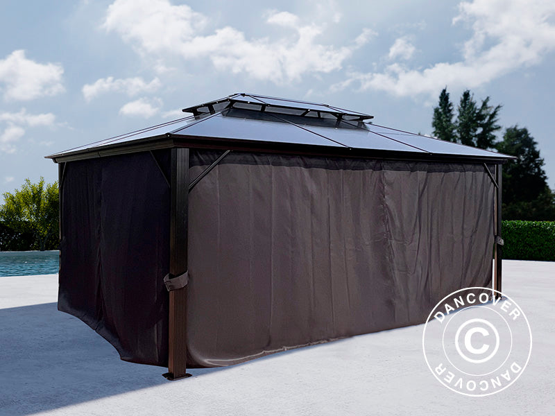 Pawilon Santa Ana z zasłonami i moskitierą, 3,65x4,85m, Czarny