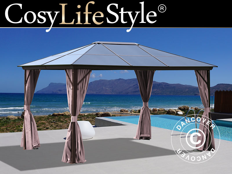 Pawilon Santa Barbara z zasłonami i moskitierą, 3x4m, Brąz