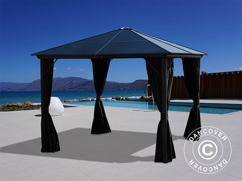 Pawilon Santa Barbara z zasłonami i moskitierą, 3x3m, Czarny