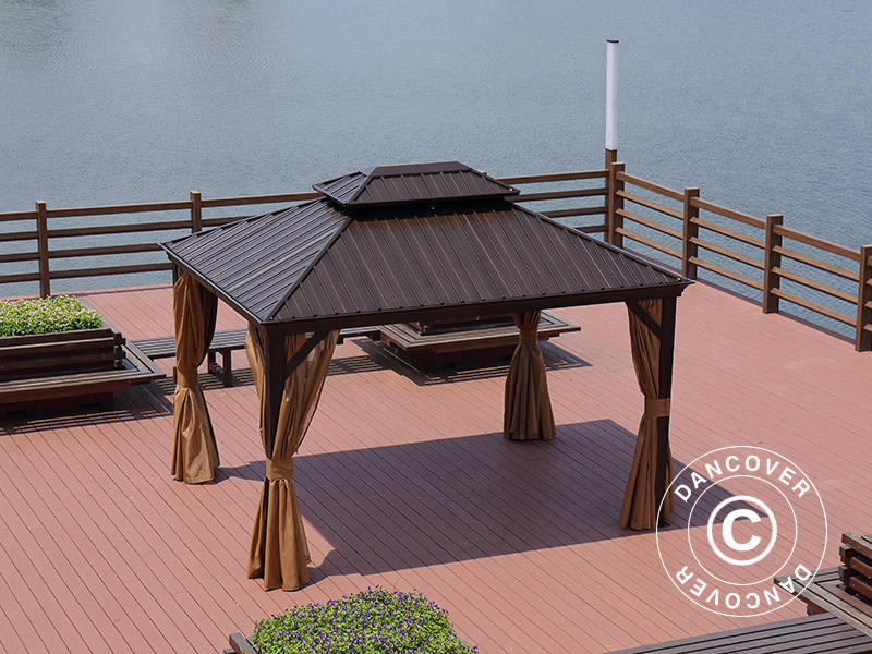 Pawilon Santa Fe z zasłonami i moskitierą, 3x3,65m, Brąz